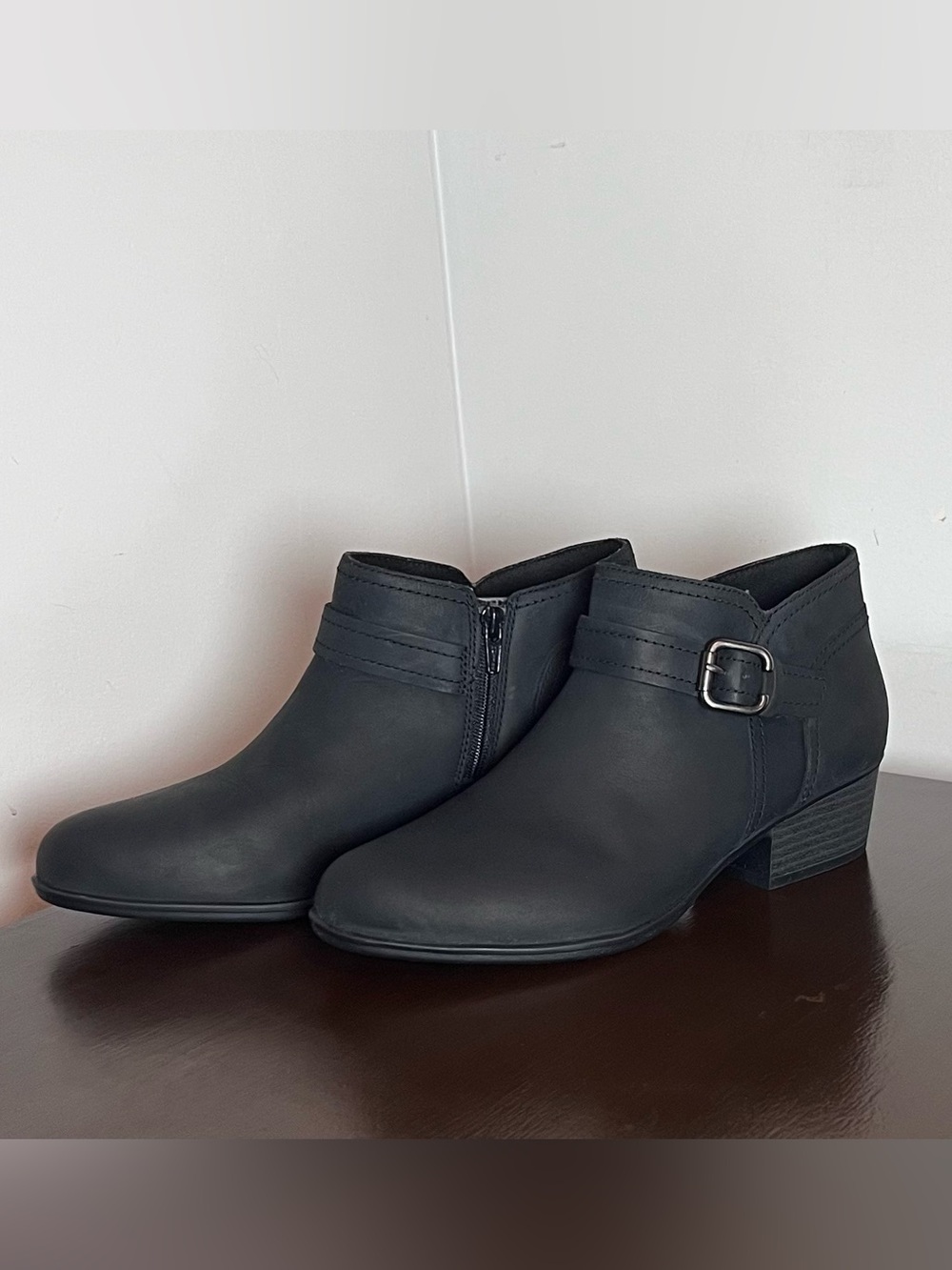 Clark’s Women's Black Ankle Booties with Buckle Detail